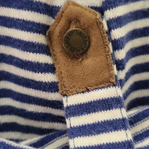 Lauren Ralph Lauren Blue White‎ Stripe Roll Tab Sleeve Casual Womens Size Large - Picture 7 of 10
